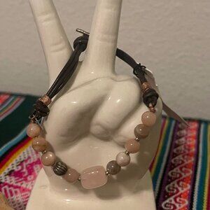 Peyote Bird Free Spirit Genuine Stone & Sterling Silver Bracelet With Leather Co